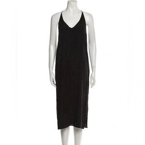 6397 Black Silk Blend Midi Slit Slip Dress XS